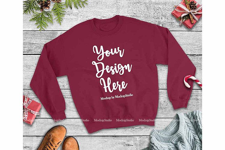 Christmas Winter Party Maroon Unisex Sweatshirt Mock Up