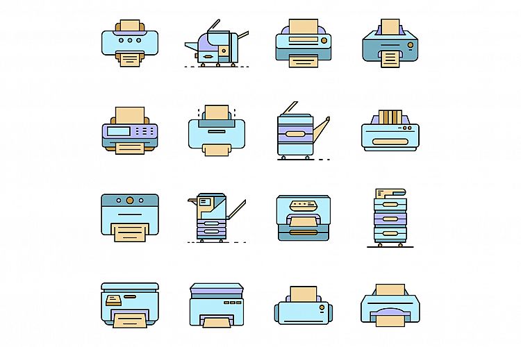 Printer icon set line color vector example image 1