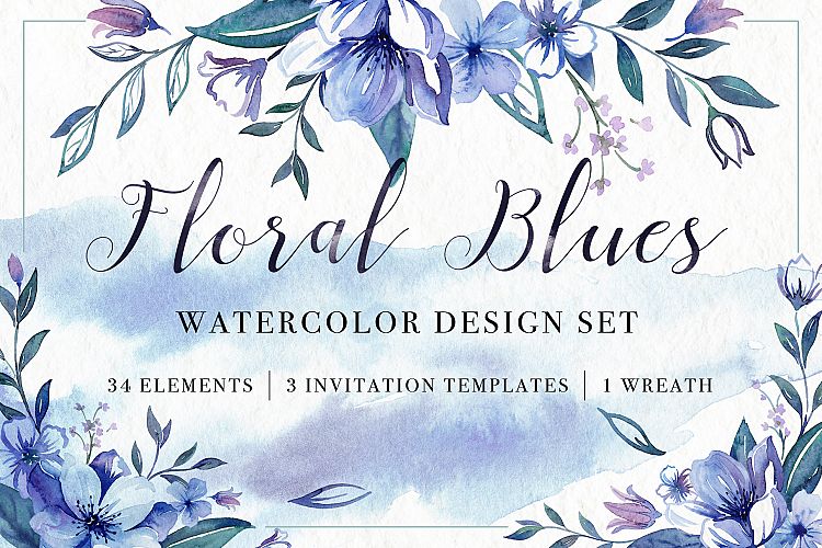 Floral Blues Watercolor Set