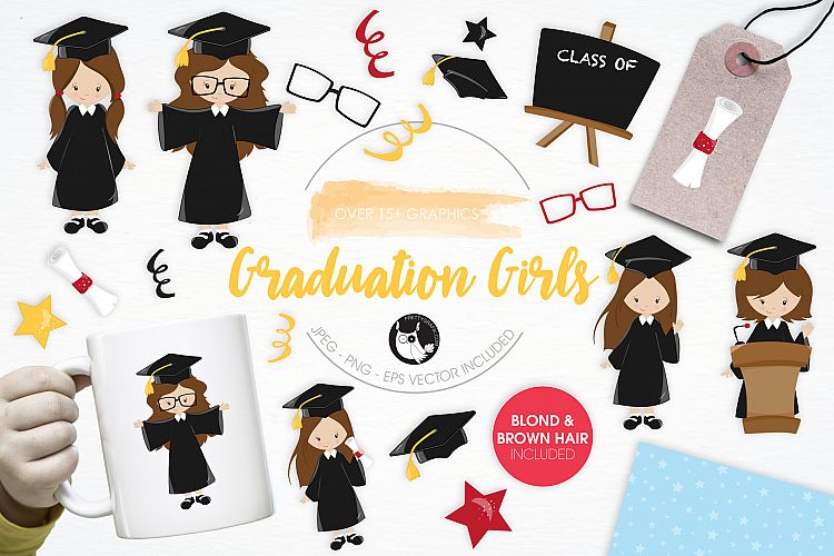 Graduation Girls graphics and illustrations
