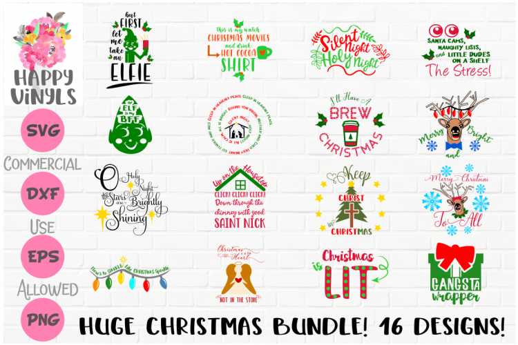 HUGE CHRISTMAS BUNDLE SVG FILES 16 DESIGNS! $48 VALUE!