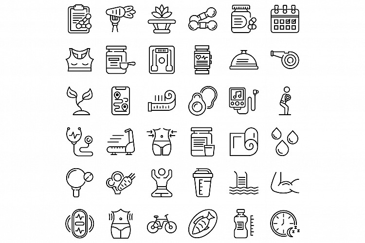 Healthy lifestyle icons set, outline style