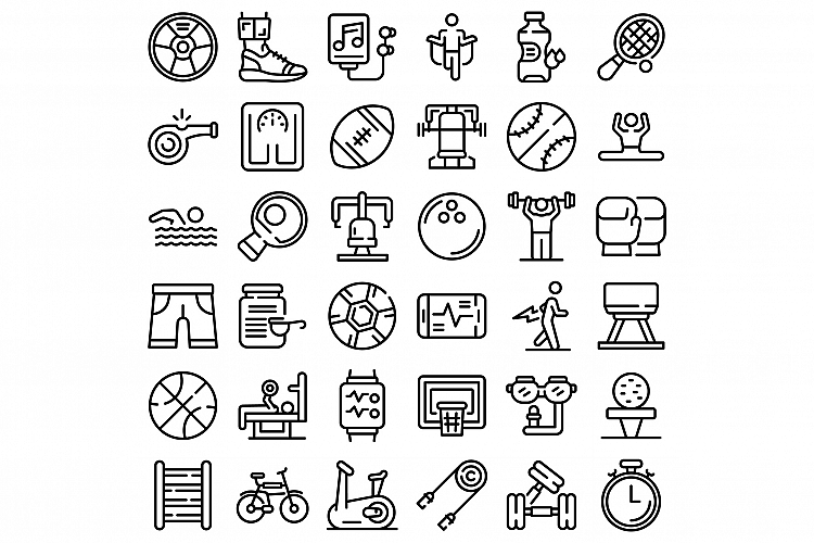 Physical activity icons set, outline style