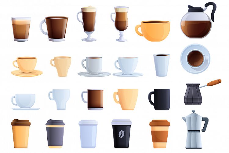 Coffee icons set, cartoon style example image 1