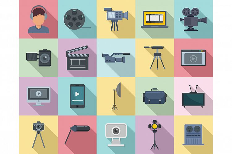 Cameraman icons set, flat style example image 1