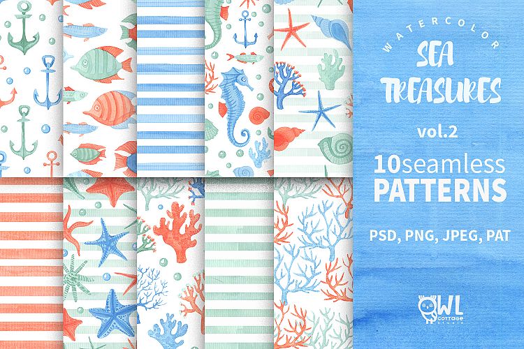Collection of Watercolor Seamless Patterns