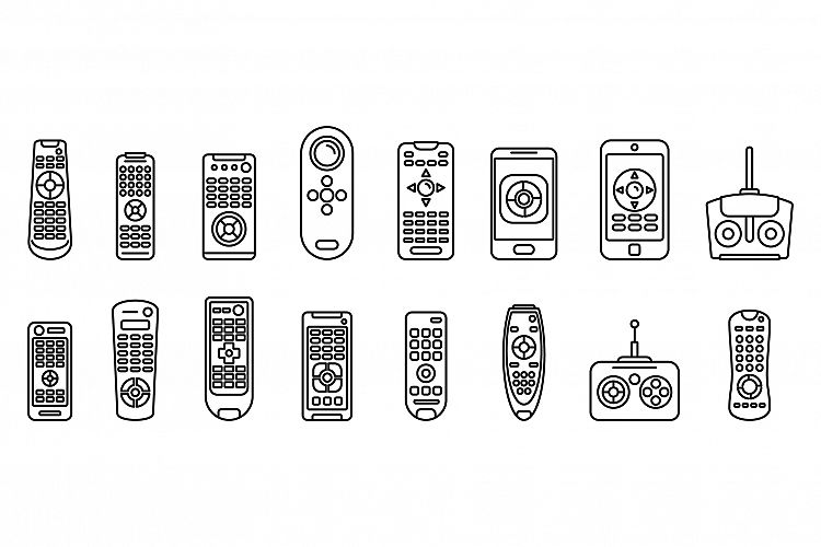Hand remote control icons set, outline style example image 1