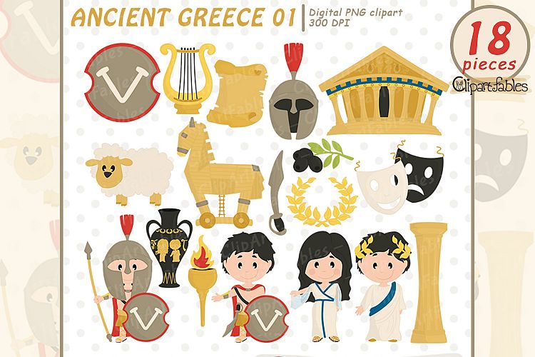 Ancient Greece clipart, Travel clip art, Sparta -digital art