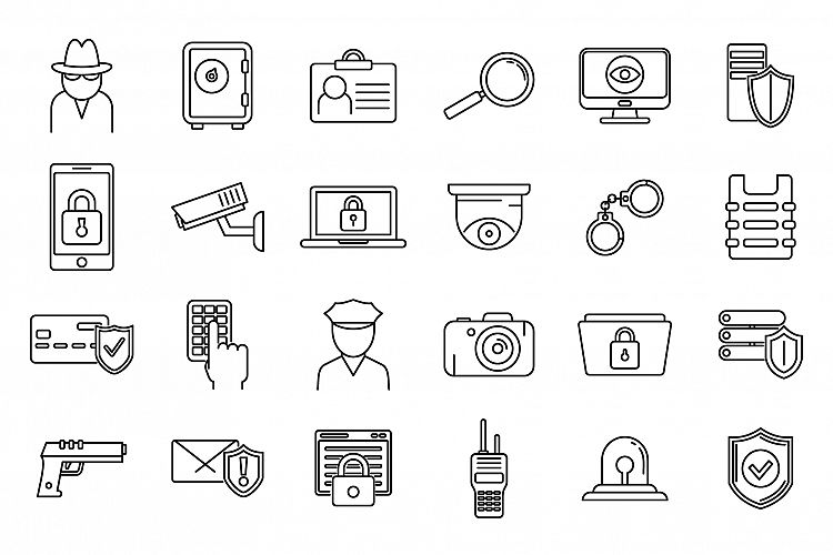 Security service scan icons set, outline style