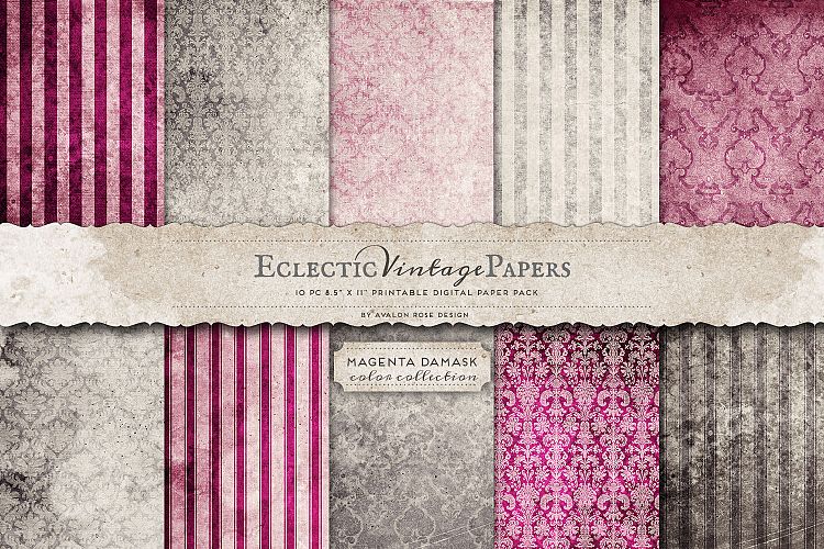 Vintage Printable Papers - Magenta Damask