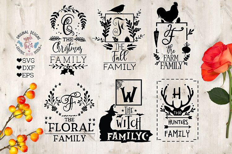 Family Name Monogram Frames Bundle SVG, DXF, EPS