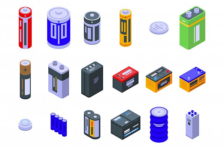 Battery icons set, isometric style example image 1