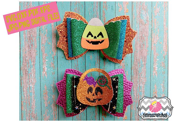 Halloween Trick and Treat Candy Hair Bow Template Twin Set