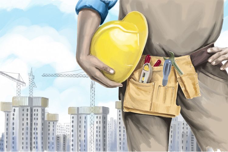 construction worker hand painting vector