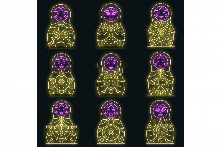 Nesting doll icons set vector neon example image 1