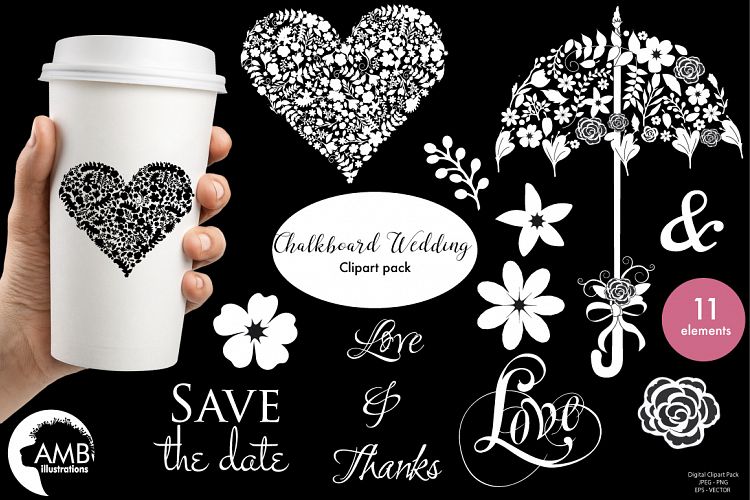 Chalkboard Wedding Floral clipart, graphics, illustrations AMB-1242