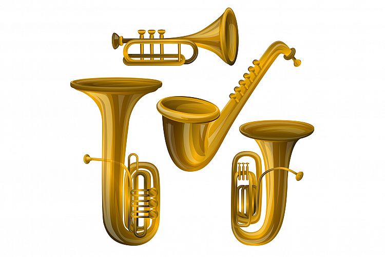 Trumpet icons set, cartoon style example image 1