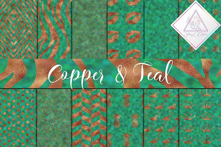 Copper   Teal Foils Digital Paper