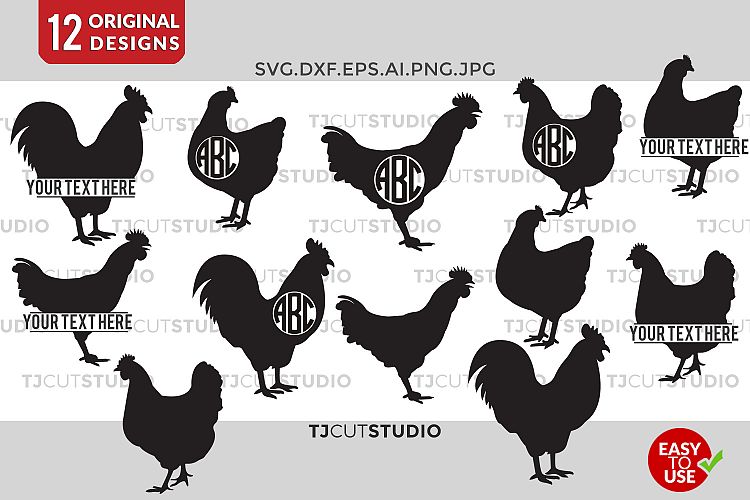 Chicken SVG, Chicken Monogram Svg, Chicken Silhouette, Chickens Svg, Svg Files for Silhouette Cameo or Cricut Commercial & Personal Use