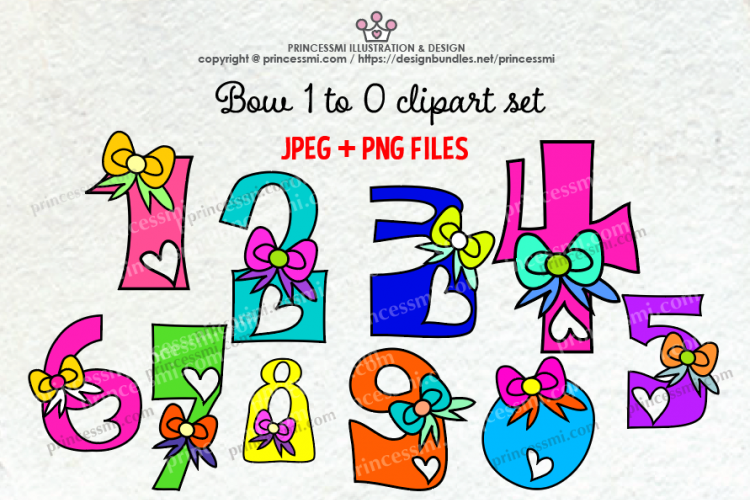 bow and love hearts Number set , 1 to zero number clipart set