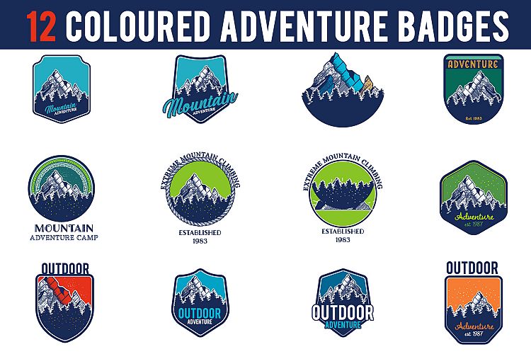 12 Coloured adventure badges