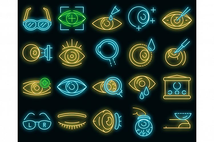 Eyeball icon set vector neon example image 1