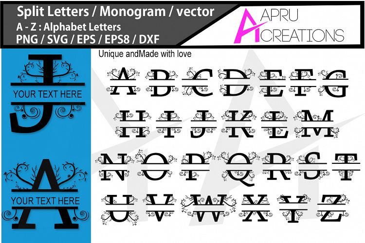 Split Letters Svg / monogram vector svg / A - Z alphabet svg set ( vector ) / monogram