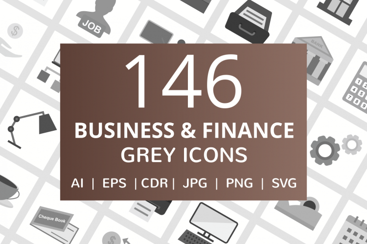 146 Business   Finance Flat Greyscale Icons