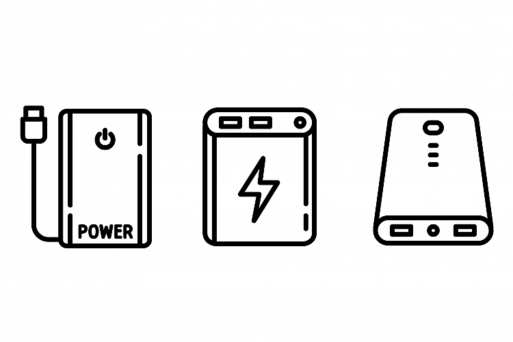 Power bank icons set, outline style example image 1