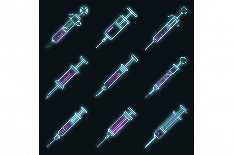 Syringe icon set vector neon