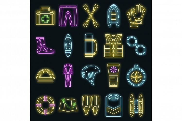Rafting icon set vector neon example image 1