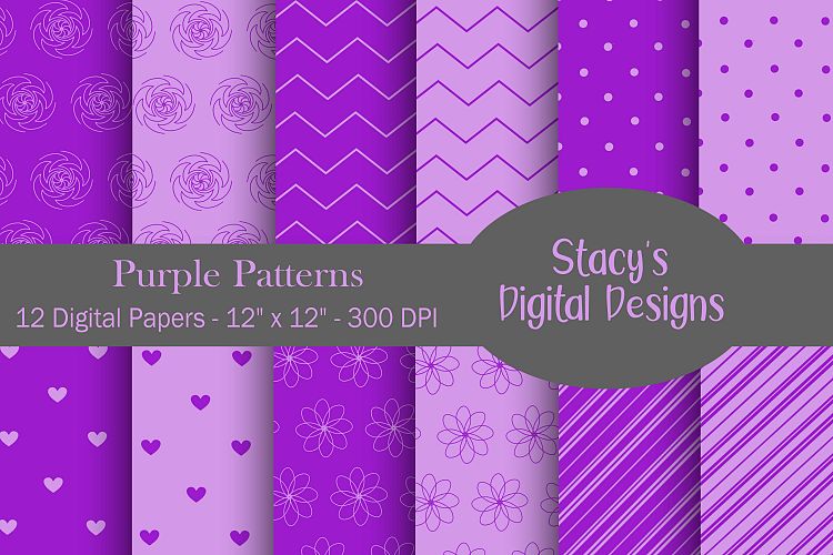 Purple Patterns - 12 Digital Papers