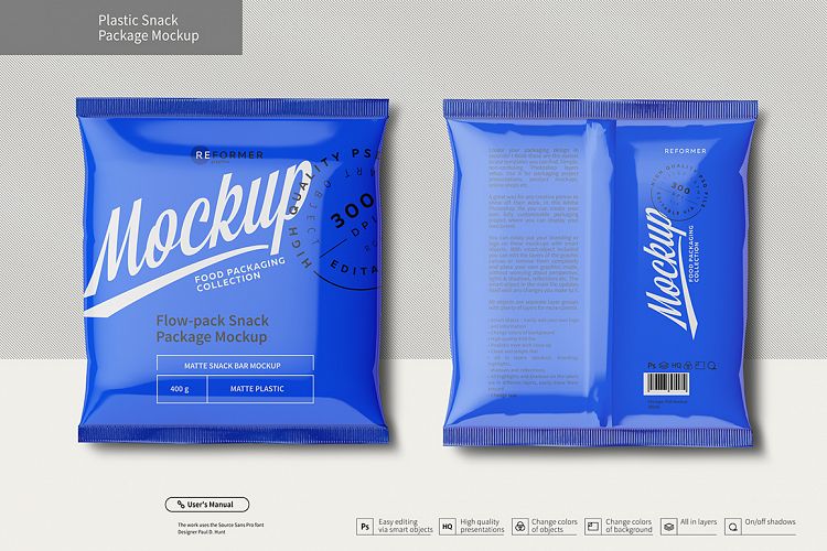 Plastic Snack Package Mockup Front & Back Views