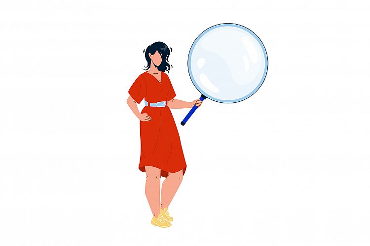 Girl Looking Through Magnifying Glass Tool Vector