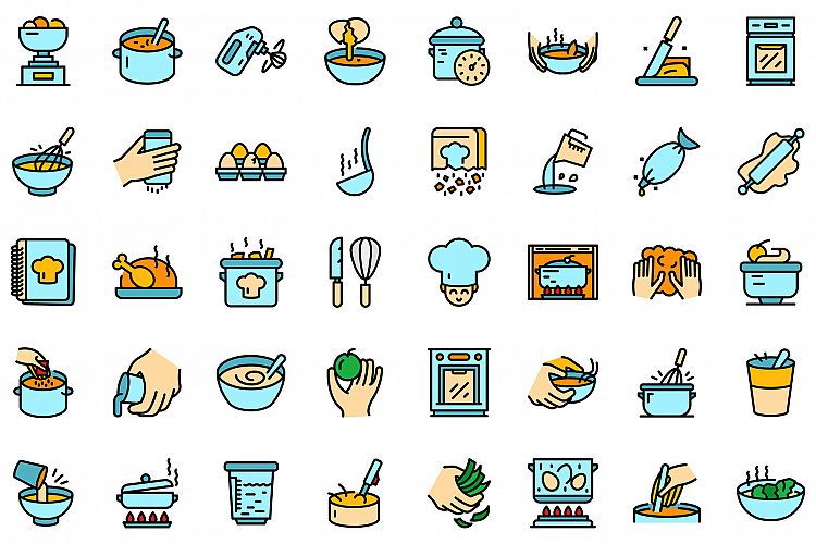 Hands preparing foods icons set vector flat example image 1