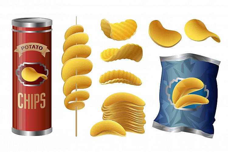 Chips potato icons set, cartoon style example image 1