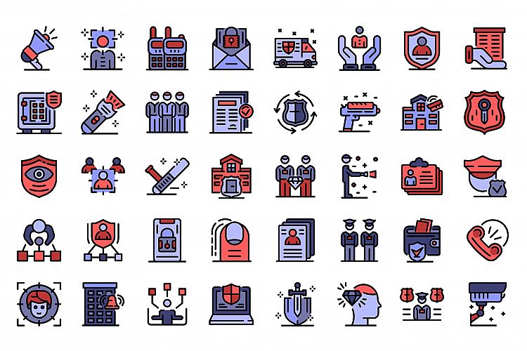 Personal guard icons set line color vector example image 1