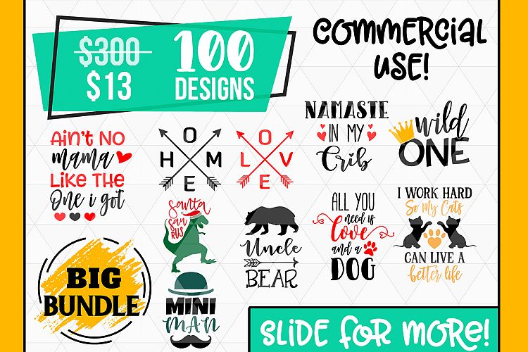 Big SVG Bundle, 100 Svg Cut Files, DXF formats Bundle