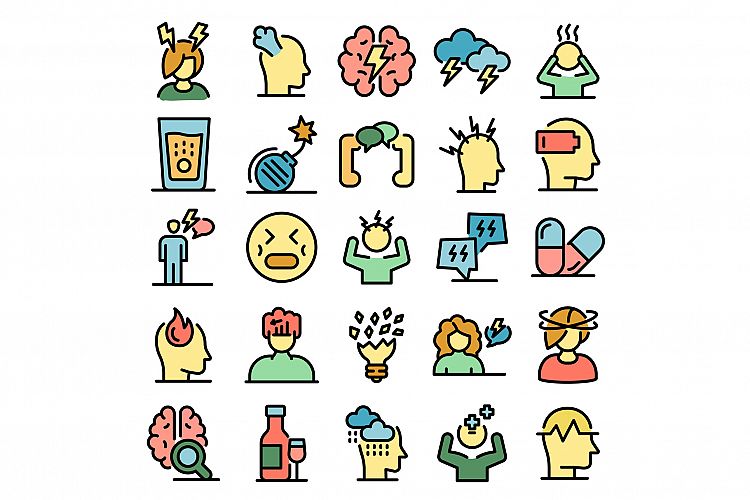 Stress icons set vector flat example image 1