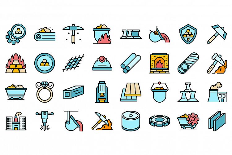 Metallurgy icons set vector flat example image 1