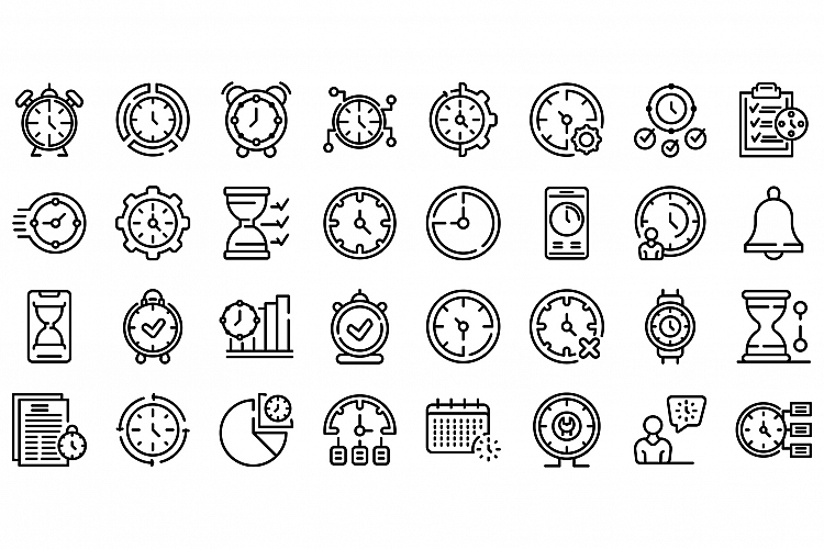 Time management icons set, outline style example image 1
