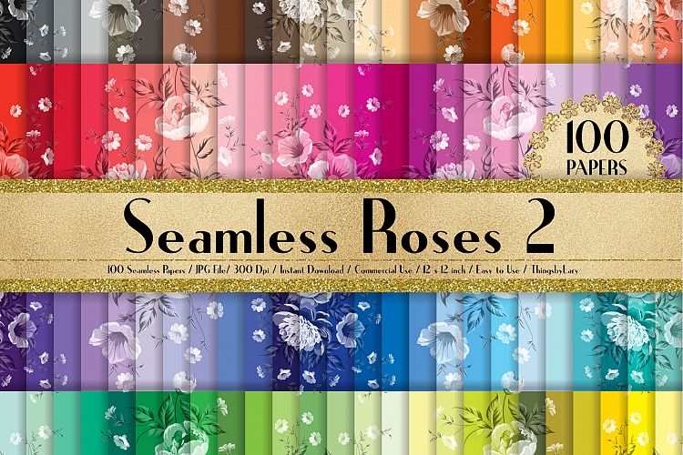 100 Seamless Wedding Valentine Rose Flower Digital Papers