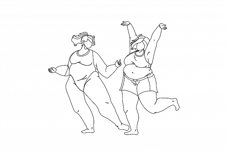 Body Positive Young Woman Couple Dancing Vector example image 1