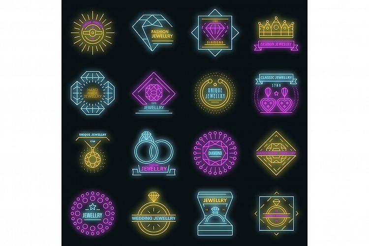 Jewellery icon set vector neon example image 1