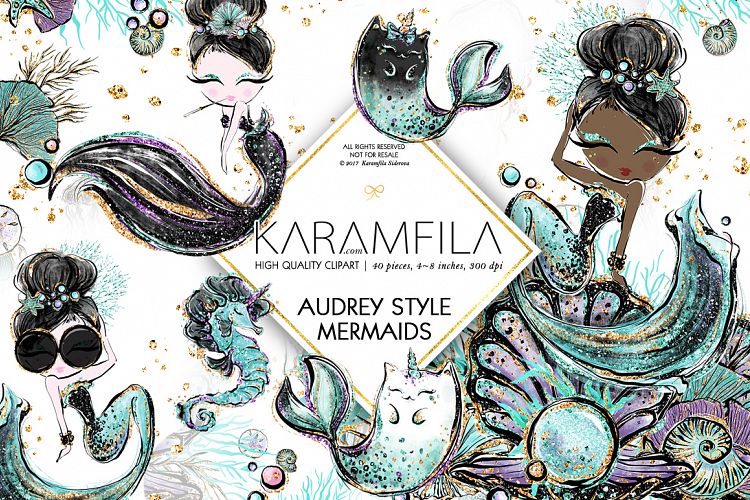 Audrey Style Mermaids Clipart