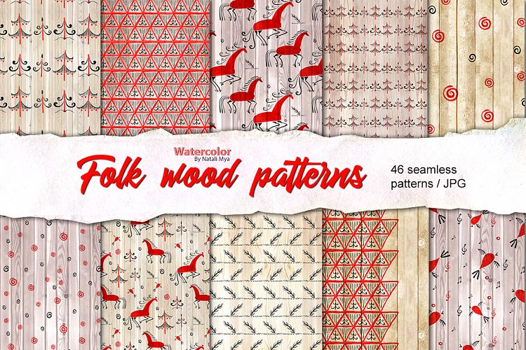 Folk wood seamless patterns