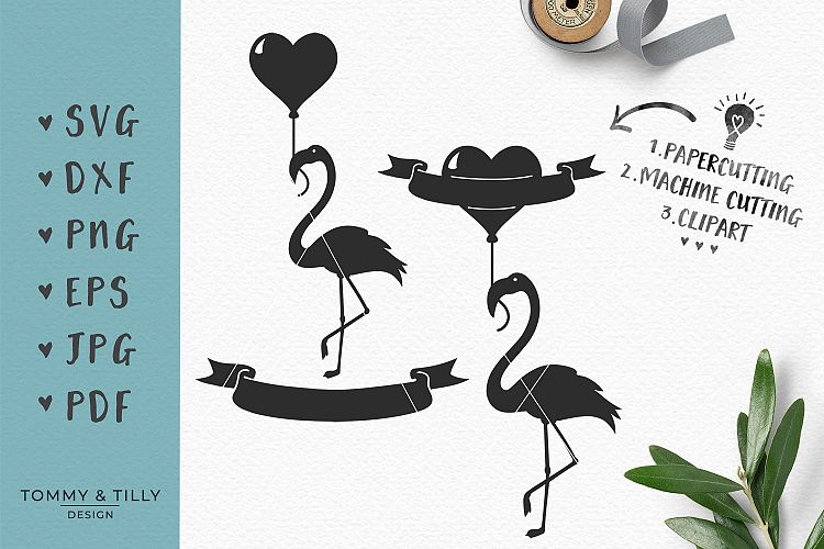 Flamingo Heart Balloon - SVG DXF PNG EPS JPG PDF Cut File