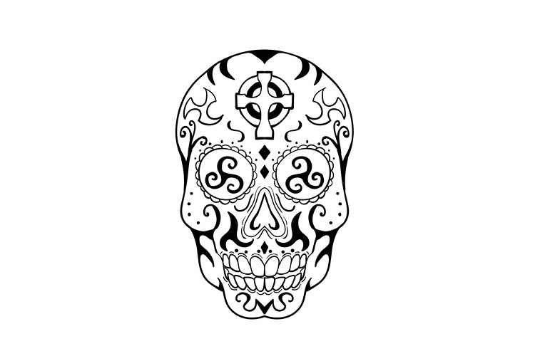 Mexican Skull Triskele Celtic Cross Tattoo