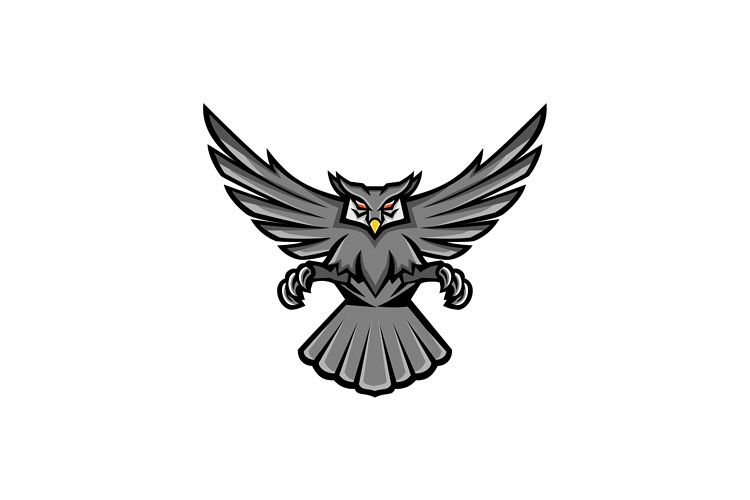 Horned Owl Swooping Front Mascot