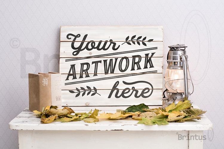 Woodsign mockup - bright romantic autumn interior